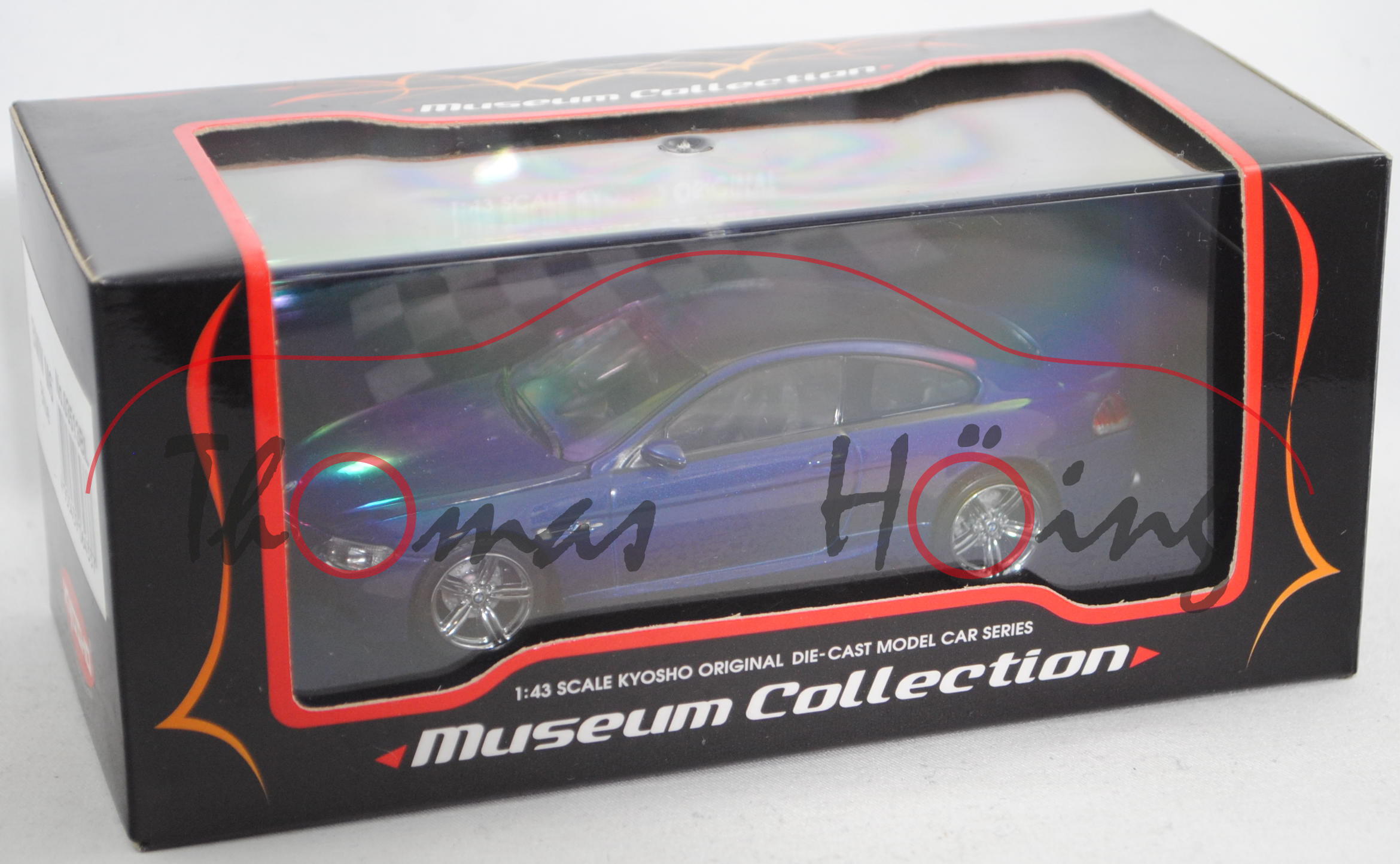 BMW M6 Coupé (1. Gen., Vor-Facelift, E63, Modell 2005-2007), tiefseeblau met., Kyosho, 1:43, PC-Box