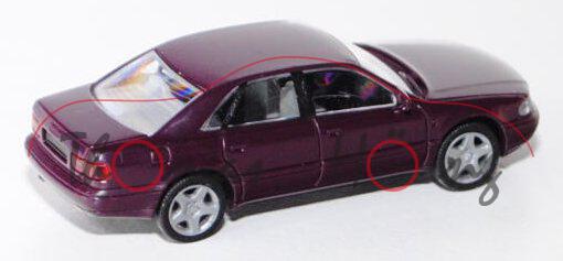 Audi A8 (D2, Typ 4D), Modell 1994-2002, purpurviolett, Rietze, 1:87, Werbeschachtel