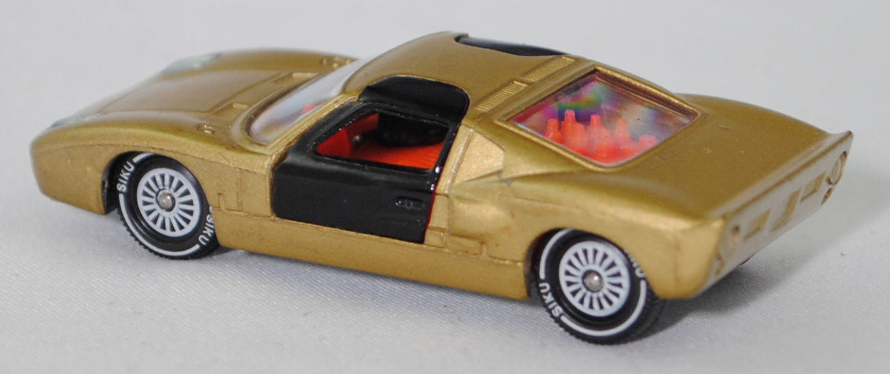 00005 Ford GT40 (Mk I bzw. Mark 1, Modell 1965-1967), Karosserie goldmetallic, Türen schwarz, Bpr. V 296 / W-Germ, Verglasung klar, R11 gerillt, SIKU SUPER, 1:57, m