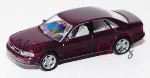 Audi A8 (D2, Typ 4D), Modell 1994-2002, purpurviolett, Rietze, 1:87, Werbeschachtel
