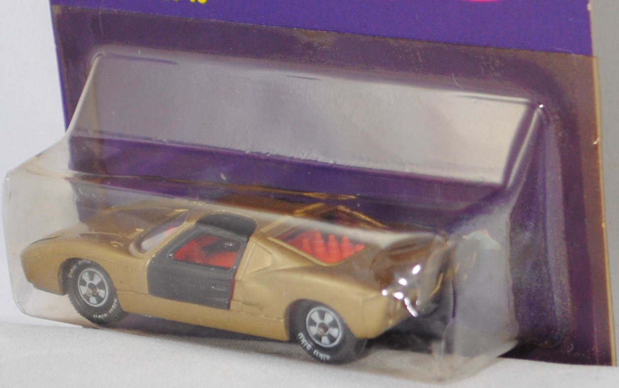00003 Ford GT40 (Mk I bzw. Mark 1, Modell 1965-1967), Karosserie goldmetallic, Türen schwarz, Bpr. V 296 / Germ, Verglasung klar, R10 weiß, SIKU SUPER, 1:57, P16h mit ®