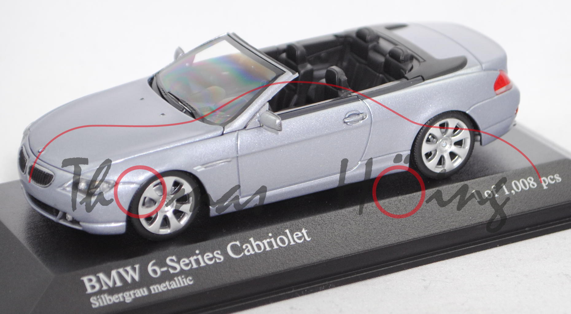 BMW 630i Cabrio (1. Gen., Facelift 2005, E64, Mod. 05-07), spacegrau met., Minichamps, 1:43, PC-Box