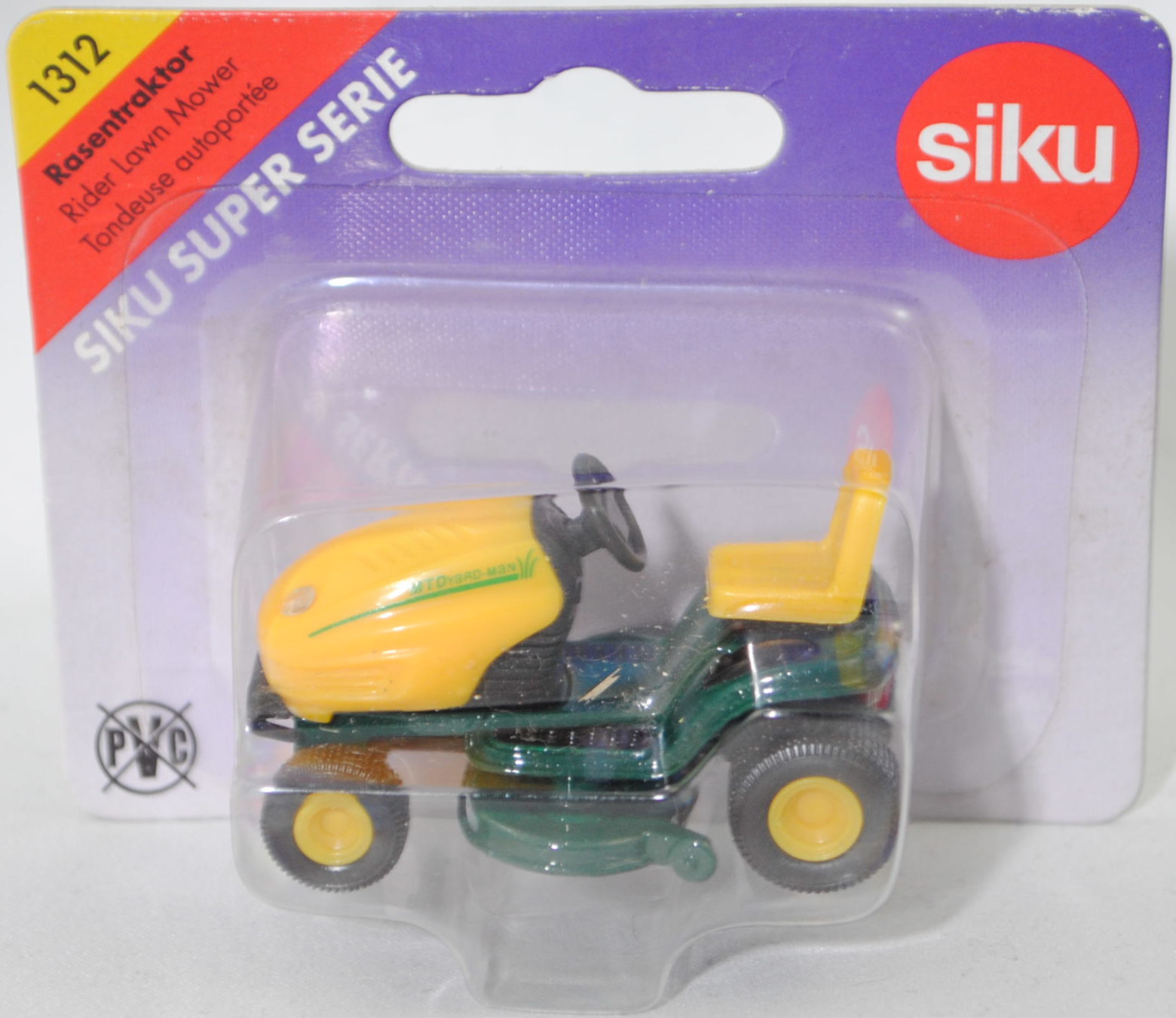 00000 Rasentraktor MTD YaRD-MaN AG 5165 AUTODRIVE™ (Modellnummer 13AE504G643, 4-Style, Modell 2002-2002), gelb/grün, Frontscheinwerfer 4 mm hoch, SIKU SUPER, 1:32, P26