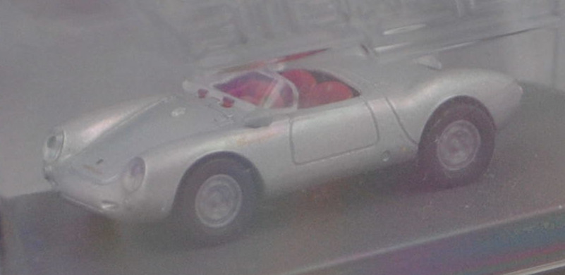 Porsche 550 Spyder (1. Generation, auch Porsche 1500 RS genannt, Modell 1954-1956), silbergraumetallic, majorette, 1:64, PC-Box im Blister (Collection)