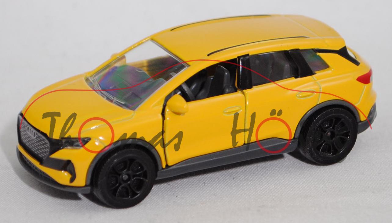 Audi Q4 50 e-tron quattro (1. Gen., Typ FZ, Mod. 2021-), gelb, Nr. 237J-1, majorette, 1:62, Blister