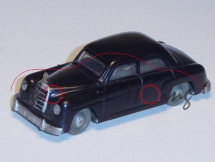 Mercedes 180 (Modell 53), schwarz, Chassis silbergrau, graue Räder, 1x Achshalterung gebrochen, 1 St