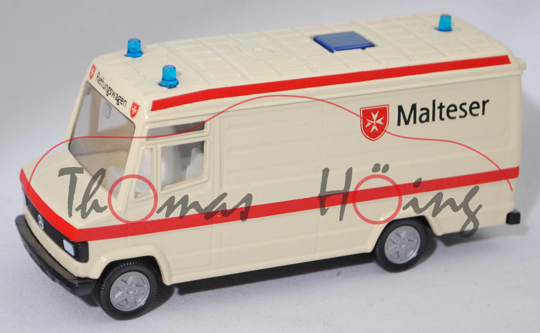 Mercedes-Benz 809 D (Typ T 2 neu, Mod. 86-92) Rettungsdienst, hellelfenbein, Malteser, SIKU, m-