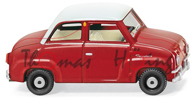 Glas Goggomobil (Modell 1964-1969, Baujahr 1964), karminrot/perlweiß, Wiking, 1:87, mb