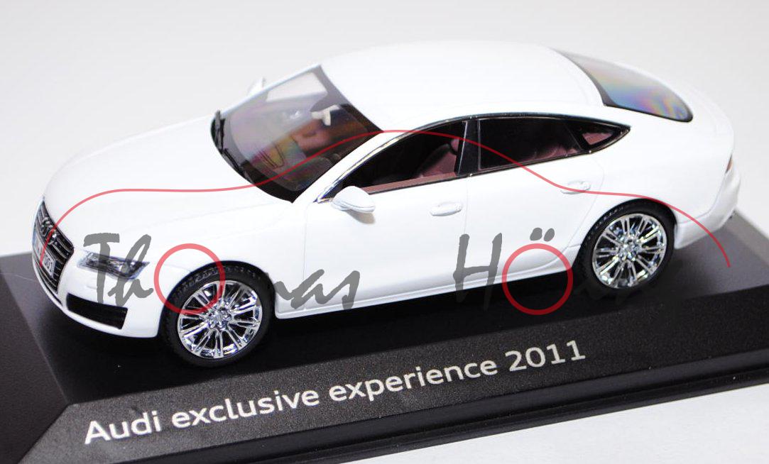 Audi A7 Sportback, Modell 2010-, ibisweiß, Audi exclusive experience 2011, Kyosho, 1:43, Werbeschach