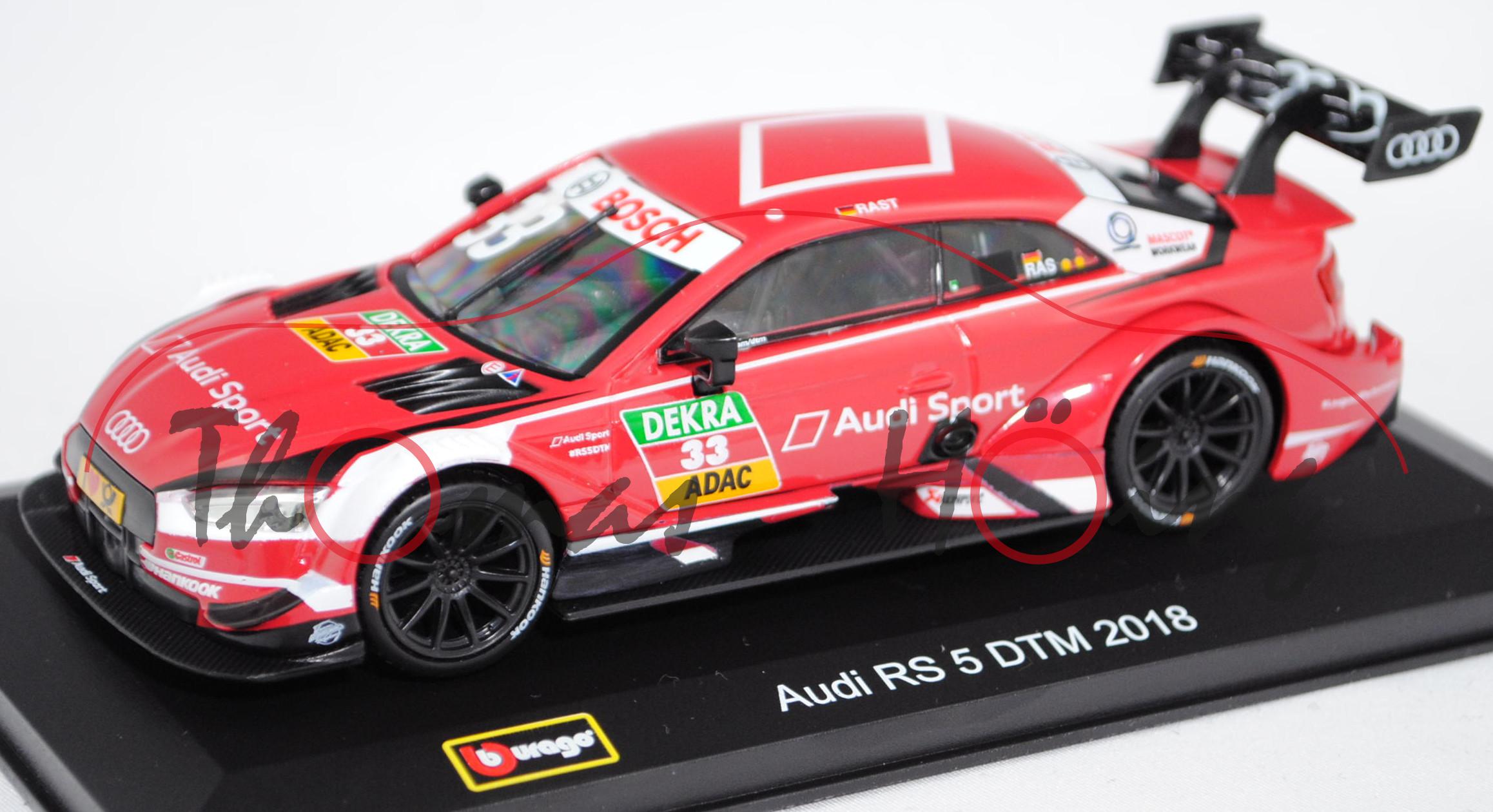 Audi RS 5 DTM F5 2018 (Typ R17), Audi Sport Team Rosberg, René Rast, Nr. 33, Bburago, 1:32, PC-Box