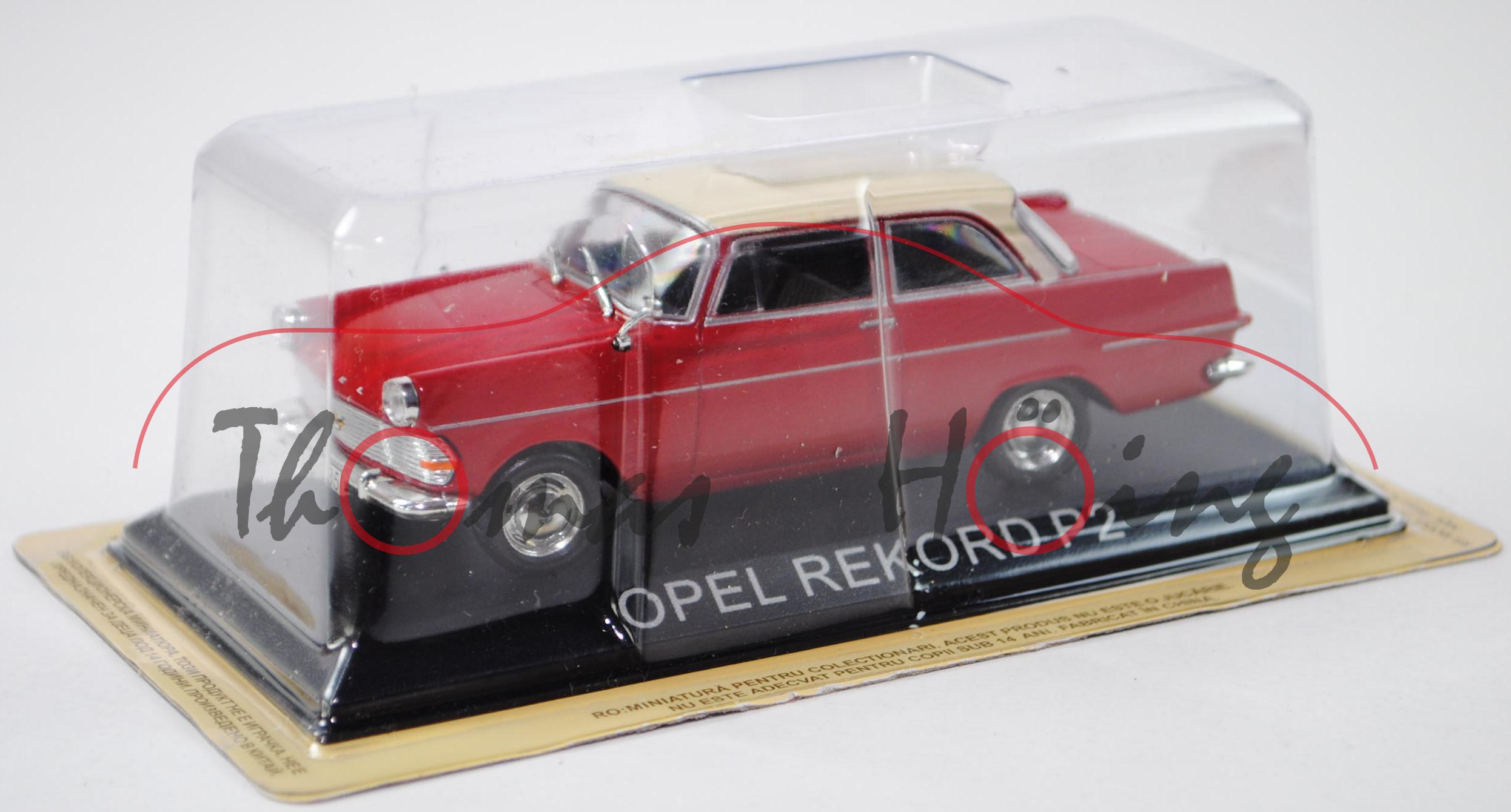 Opel Rekord P2 (Typ P2, zweitürige Stufenhecklimousine, Modell 1960-1963), rubinrot/hellelfenbein, S