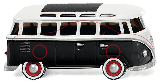 VW Transporter Kombi Samba (Sambabus, Typ 2 T1, Modell 1963-1967, Baujahr 1963), reinweiß/schwarz, W