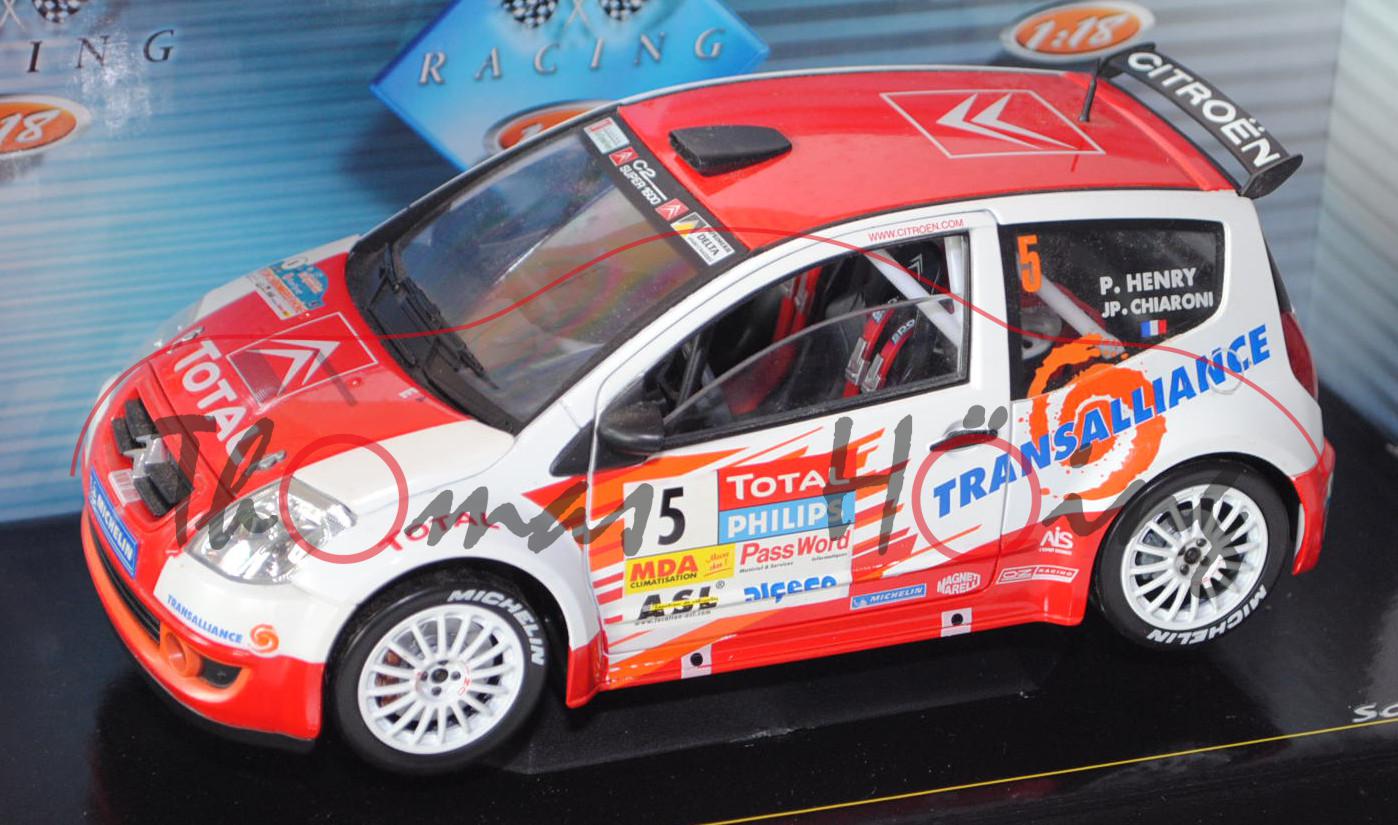 Citroen C2 Super 1600, Modell 2003-2005, verkehrsrot/reinweiß, Rallye Lyon-Charbonnière Rhône 2004 (