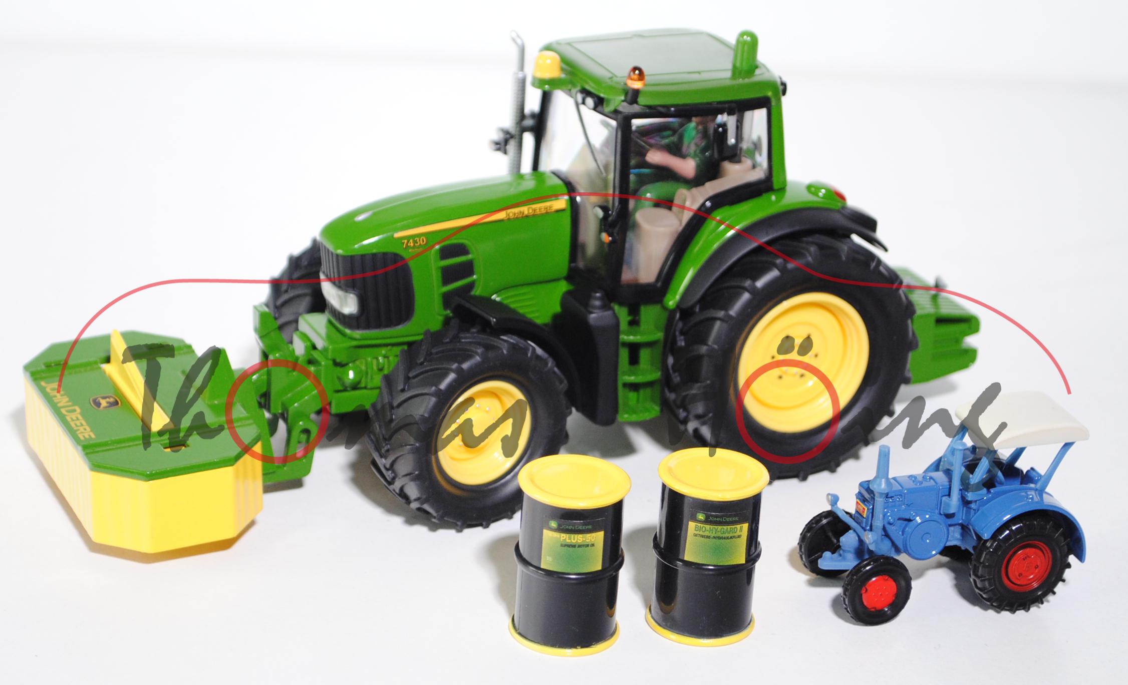 John Deere 7430 Powr-Set, smaragdgrün, Kupplungen grün, mit Lanz Bulldog (vgl. 0861 in brillantgrau)