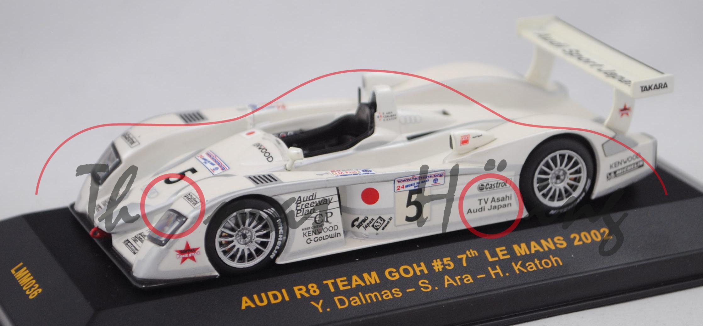 Audi R8, Team GOH, Le Mans 2002, Dalmas/Ara/Katoh (7. Platz), Nr. 5, IXO, 1:43, PC-Box (beschädigt)