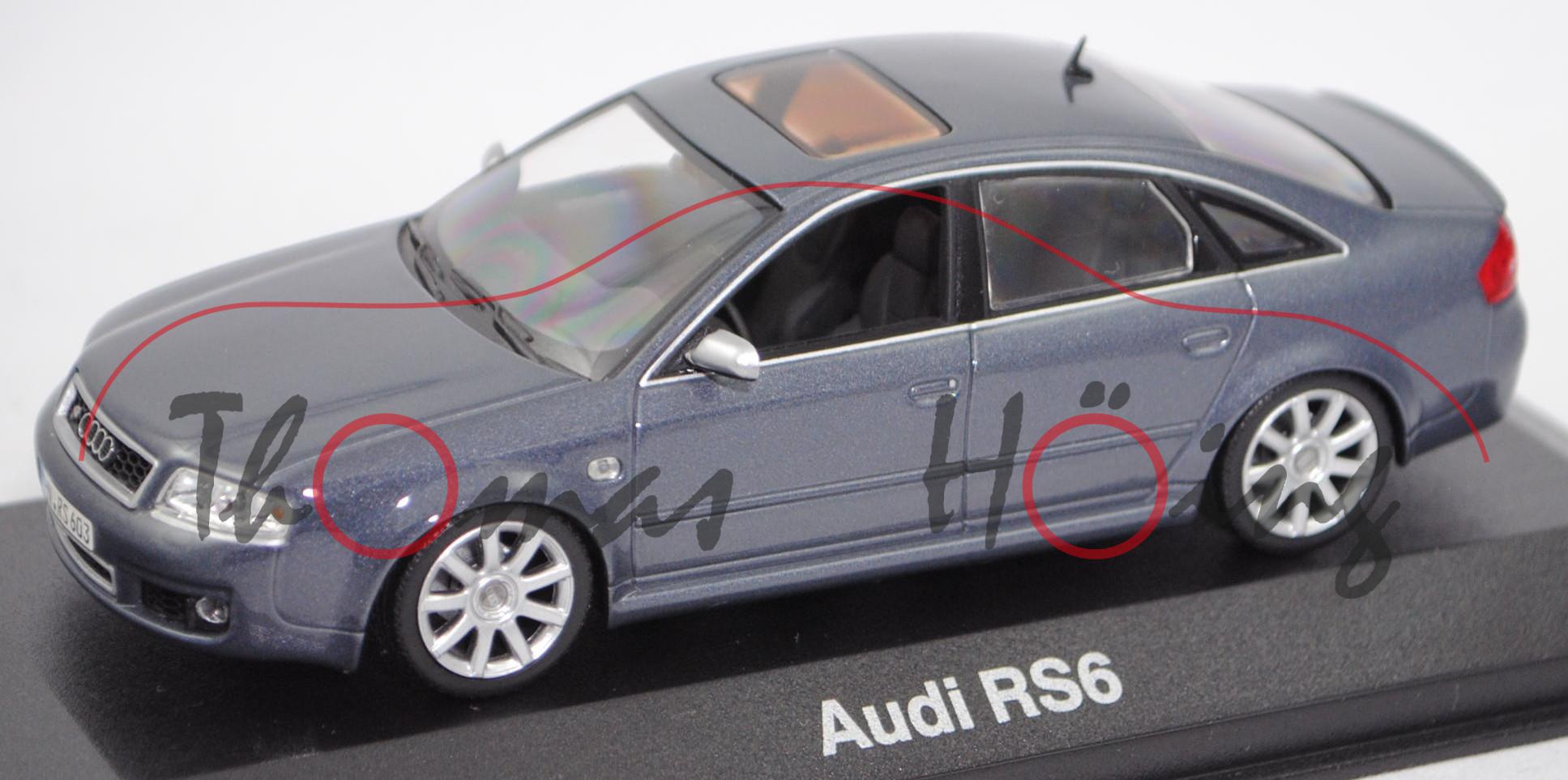 Audi RS6 Limousine (1. Gen. RS 6, C5, Typ 4B, Mod. 02-04), daytonagrau, Minichamps, 1:43, Werbebox