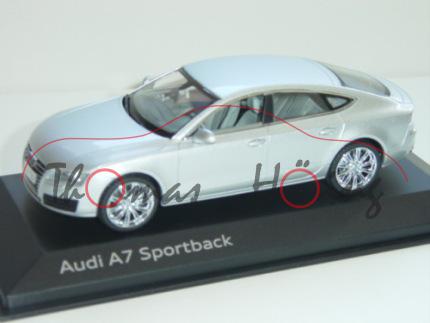 Audi A7 Sportback, Mj. 11, eissilber, Kyosho, 1:43, Werbeschachtel