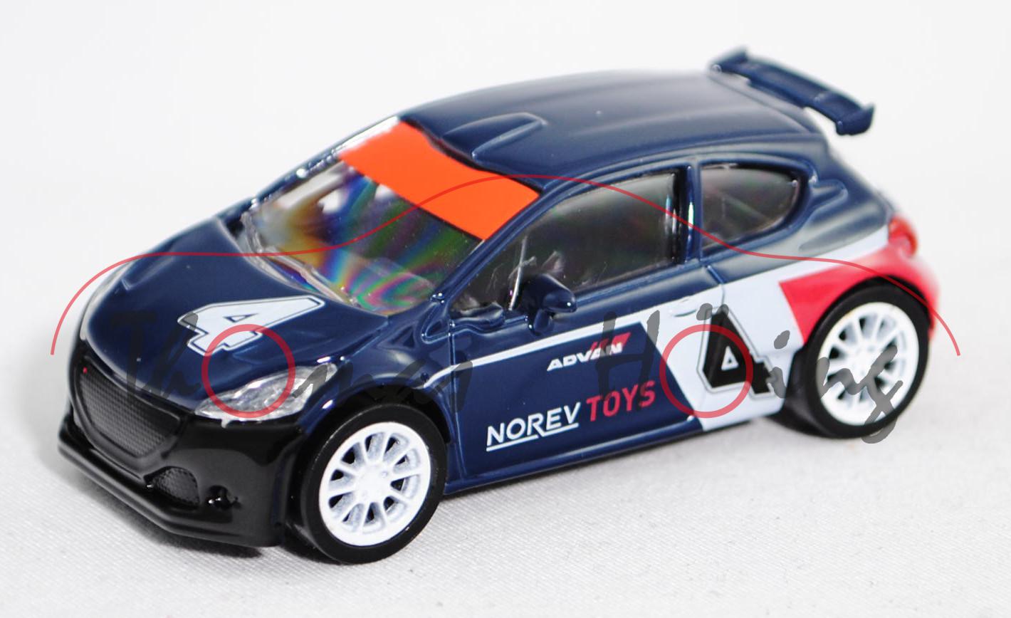 Peugeot 208 T16 R5 WRC (Modell 2013-), stahlblau/reinweiß/hell-himbeerrot, ADVAN / NOREV TOYS / 4, c