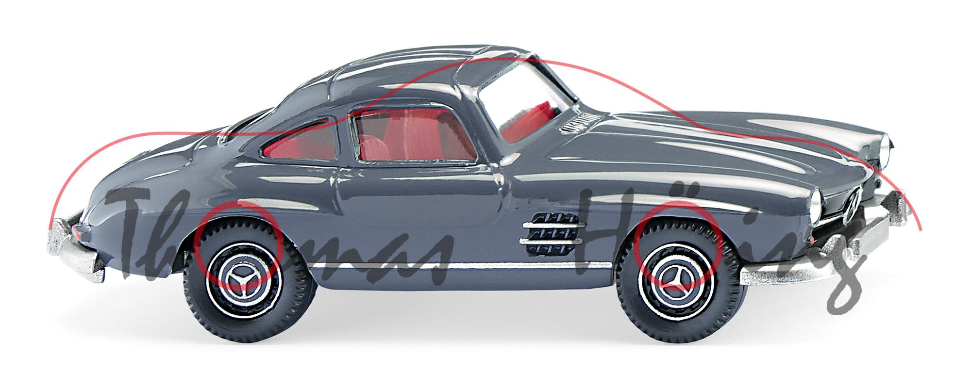 Mercedes-Benz 300 SL Coupé (W 198, Modell 1954-1957), eisengrau, innen rot, Wiking, 1:87, mb