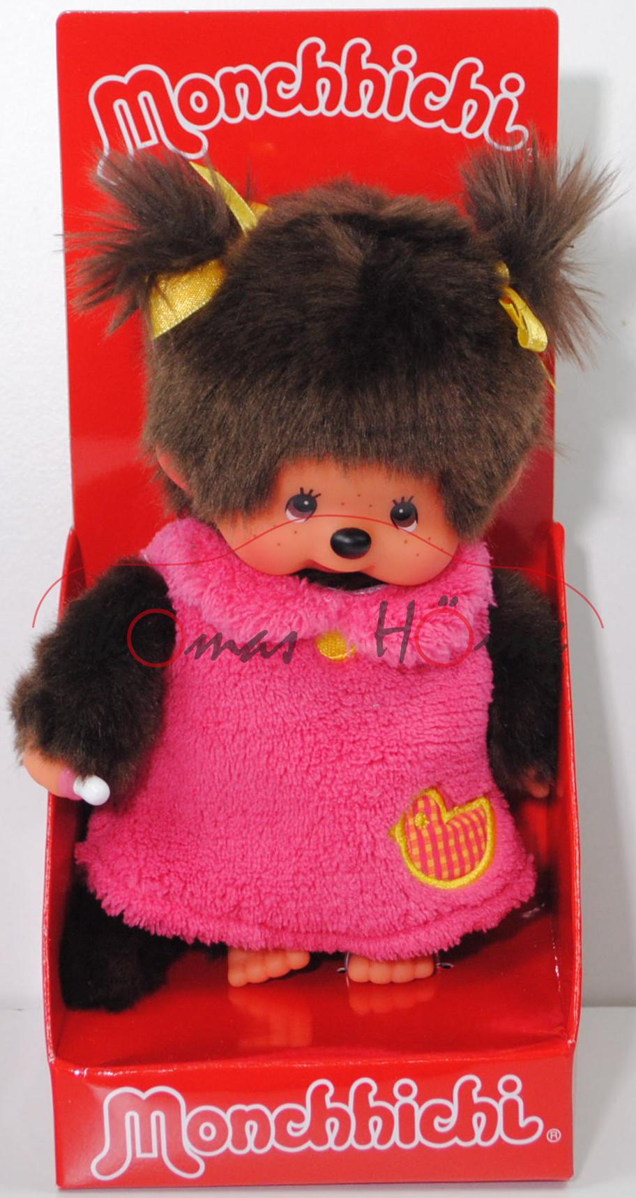 Monchhichi Pink Fluffy Dress Girl (Mädchen mit flauschigem rosafarbenen Kleid), 20 cm groß, Sekiguch