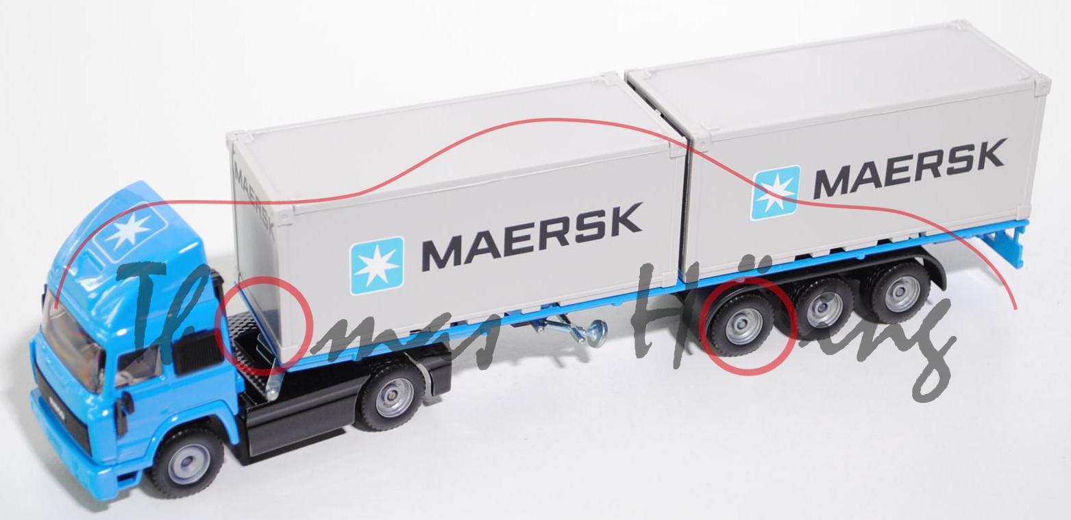 00802 Iveco TurboStar Container-LKW, himmelblau/schwarz, MAERSK, mit 2 Achsen beim LKW, L14n, DK