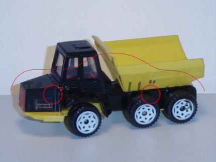 00002 Volvo BM A25 6x6 Knickgelenkkipper (Modell 1987-1991), schwarz/zinkgelb, innen verkehrsrot, Le