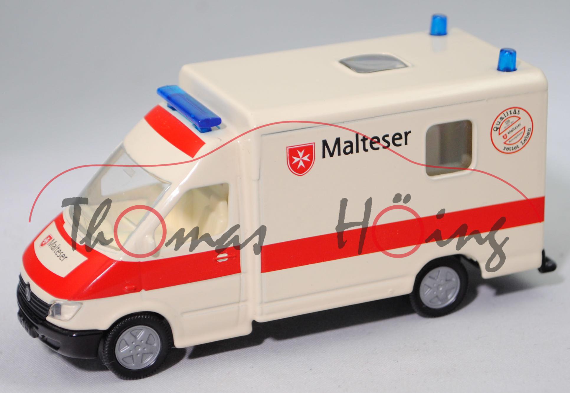 00401 RTW Mercedes-Benz Sprinter I (Modell 2000-2002), hellelfenbein, Malteser, SIKU, 1:55