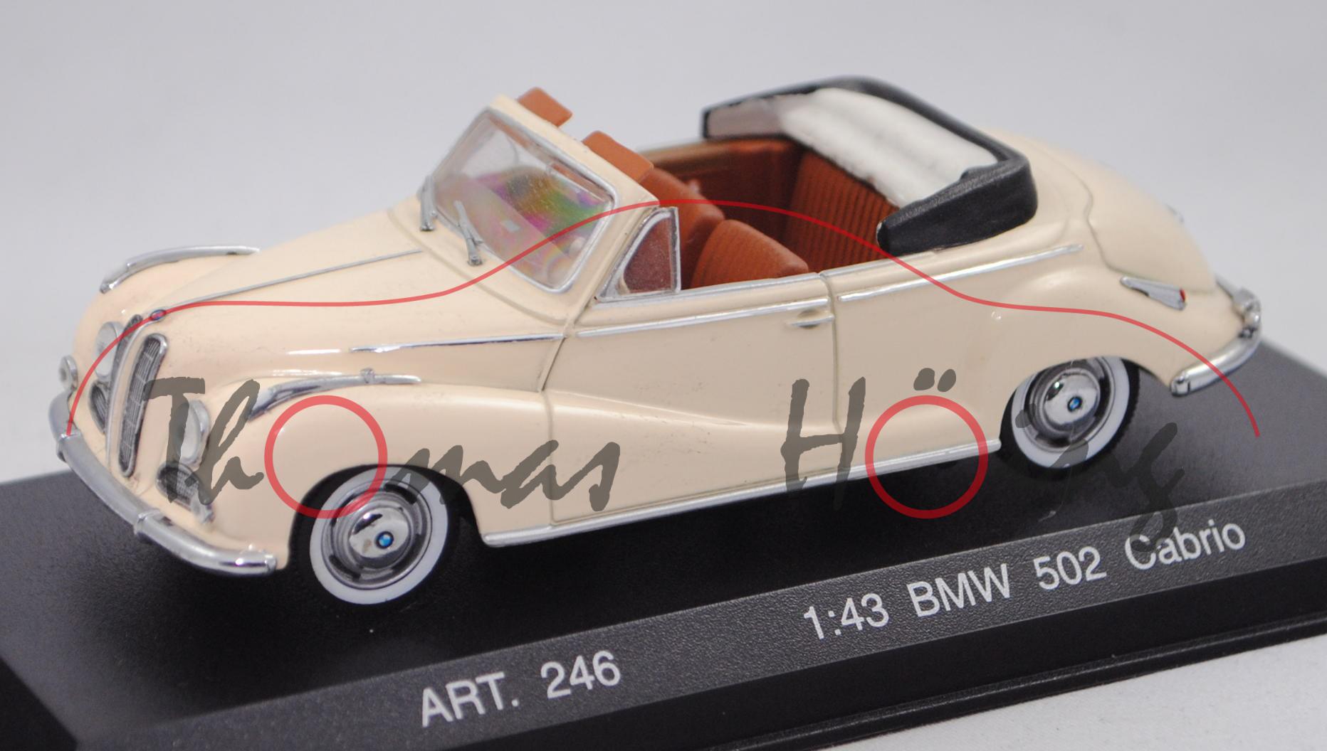 BMW 502 Baur-Cabriolet (Barockengel, Modell 1955-1958), hellelfenbein, DetailCars, 1:43, PC-Box