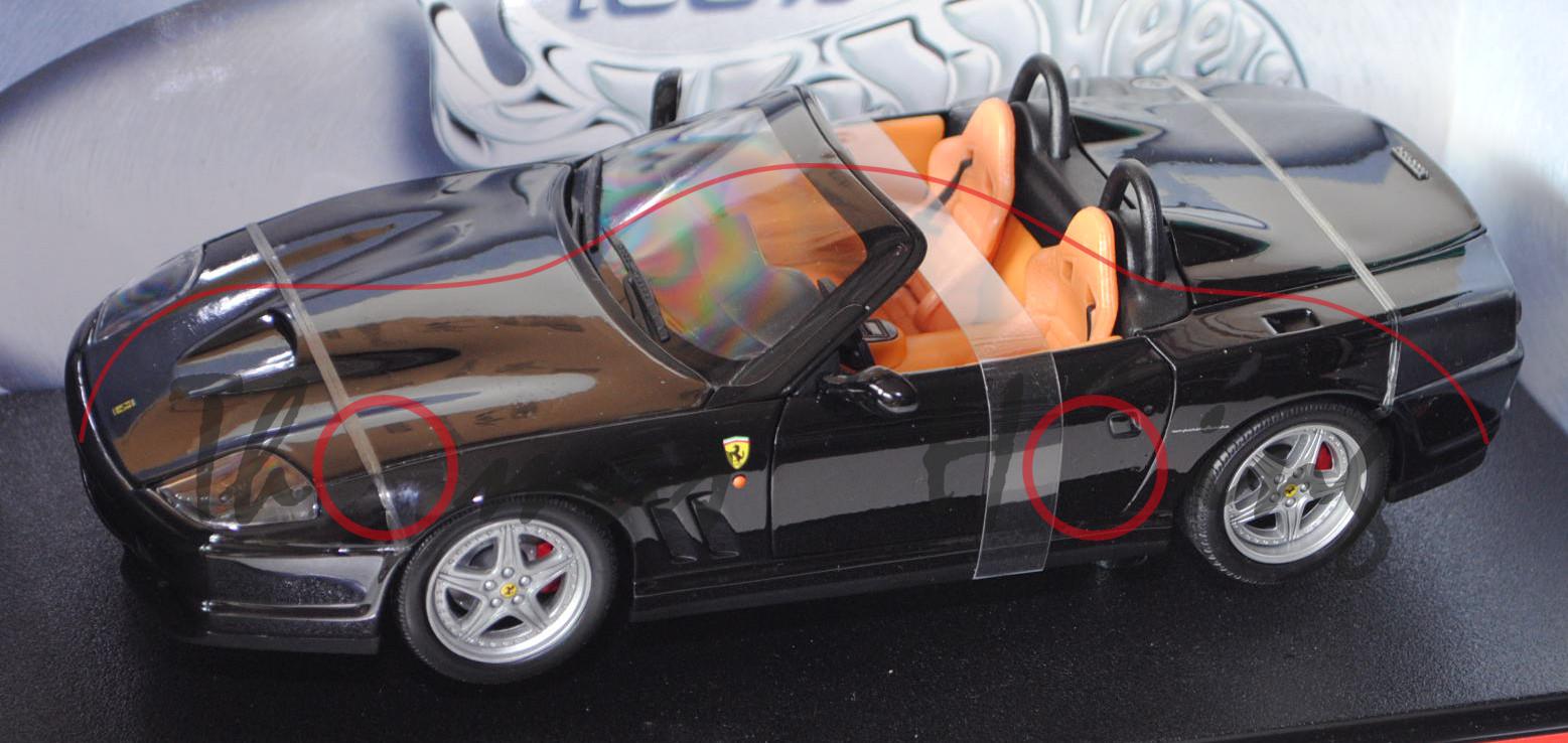 Ferrari 550 Barchetta Pinnifarina, Modell 2001, schwarz, Türen + Motorhaube + Kofferraum zu öffnen, 