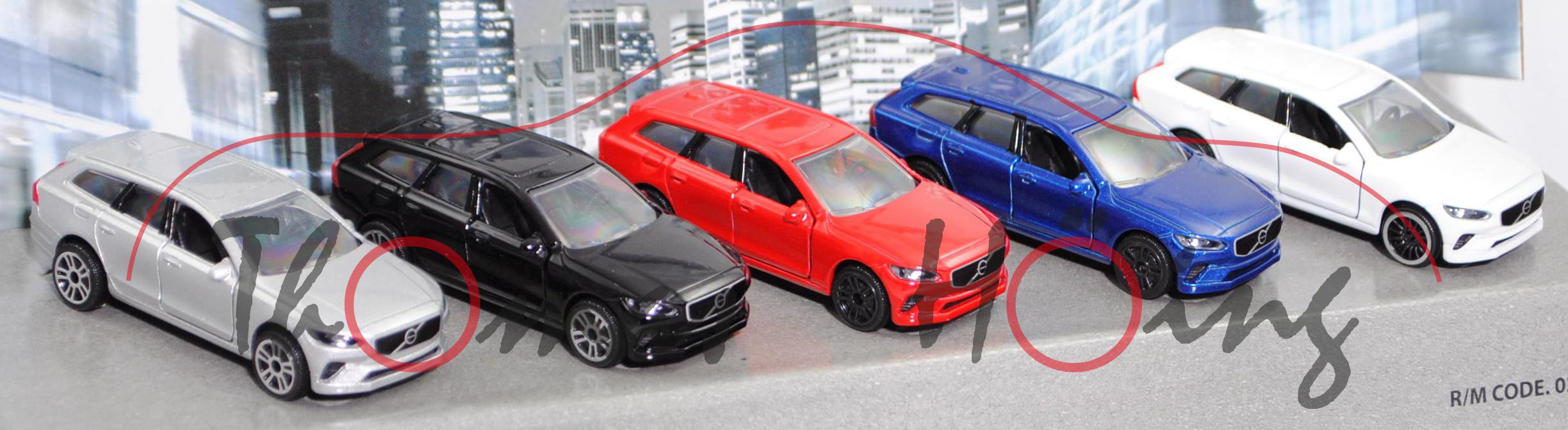 Giftpack Volvo V90 T8 Twin Engine AWD (Mod. 20-21): silber+schwarz+rot+blau+weiß, majorette, mb