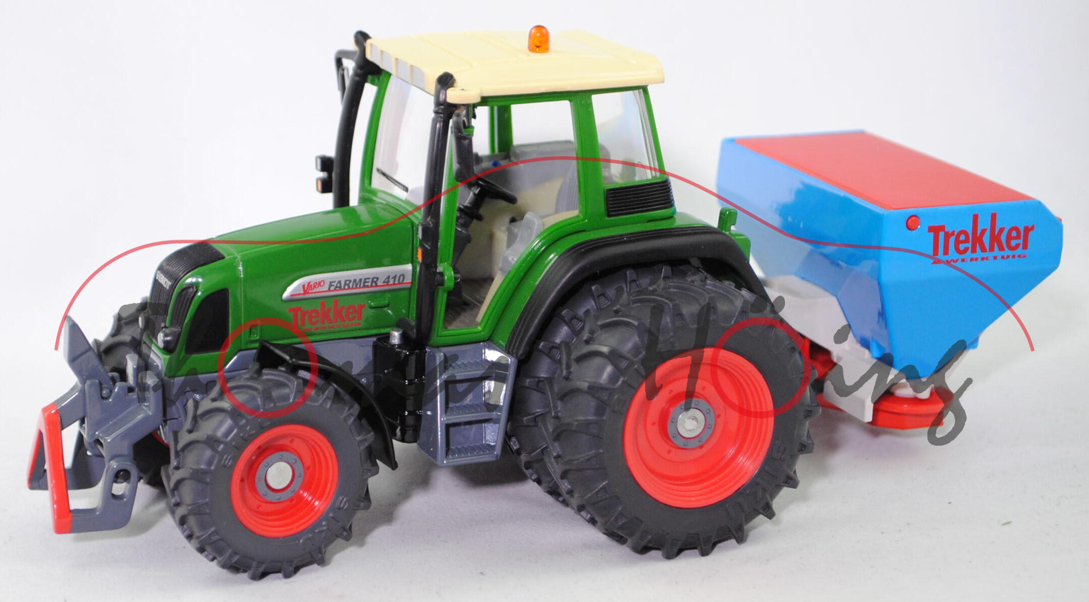 00301 Fendt Farmer 410 Vario mit Doppelbereifung hinten + Zentrifugalstreuer, grün, Trekker & WERKTUIG, SIKU, 1:32, Werbebox