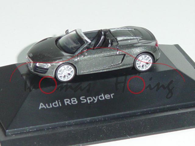 Audi R8 Spyder 5.2 FSI, Mj. 2010, daytonagrau, innen schwarz, Herpa, 1:87, Werbeschachtel