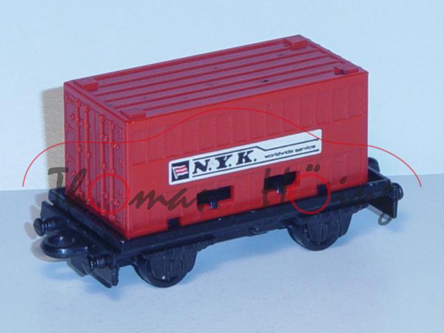 Flat Car, schwarz, PSI Container feuerrot, N.Y.K. worldwide service, Matchbox