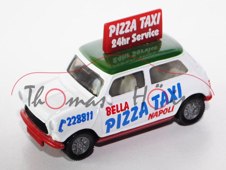 00002 Mini Cooper (Typ MK VI, Modell 1992-1996) Pizza-Taxi, reinweiß/minzgrün/karminrot, Druck Dachs