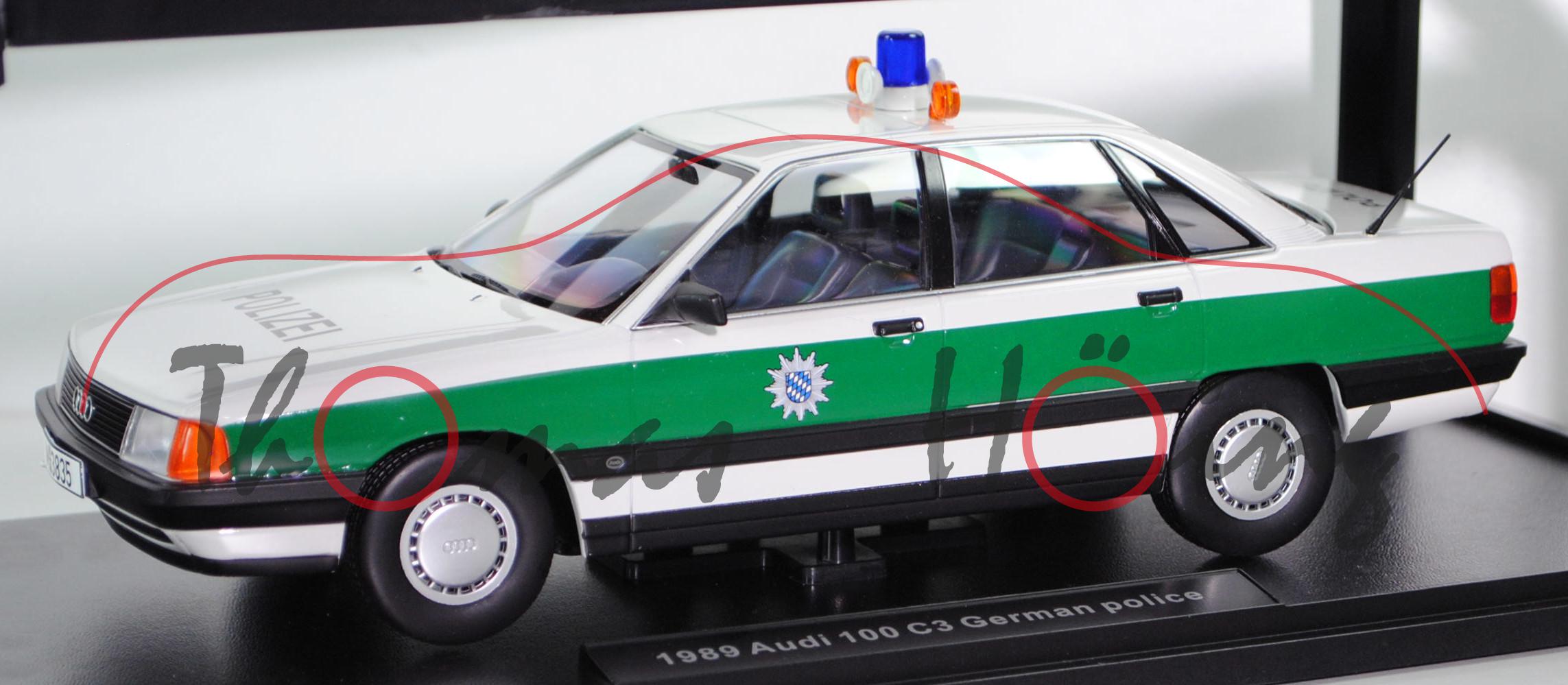 Audi 100 (C3, Typ 44, Facelift 1988, Modell 1988-1991) Polizei Bayern, alpinweiß, TRIPLE9, 1:18, mb