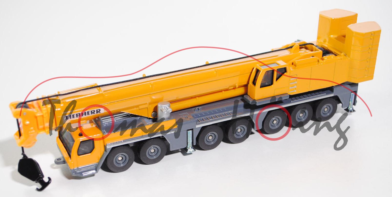 00002 LIEBHERR LTM 1400-7.1 Mobilkran (Modell 2005-), chromgelb/blaugrau, SIKU 1:87, L17mpK (FARMER)