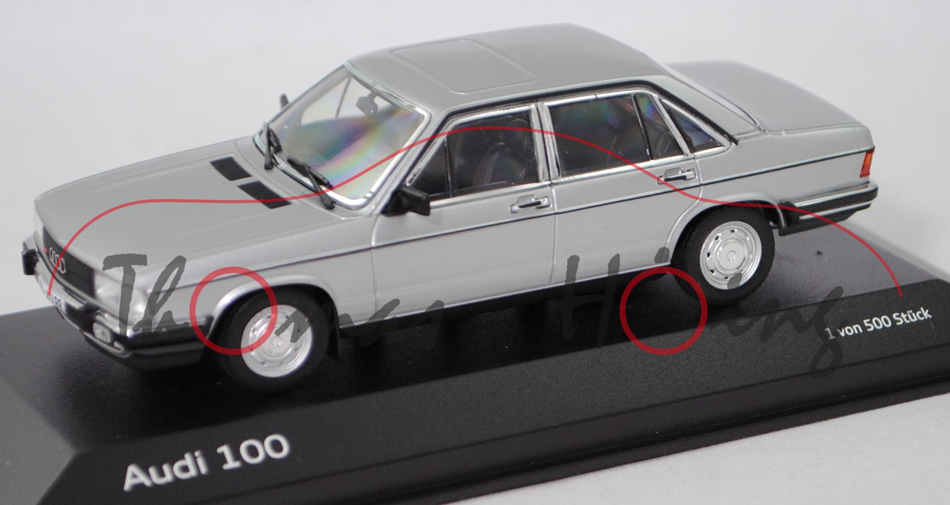 Audi 100 GL 5E (C2, Typ 43, Modell 1979-1982), diamantsilbermetallic, Minichamps, 1:43, Werbebox