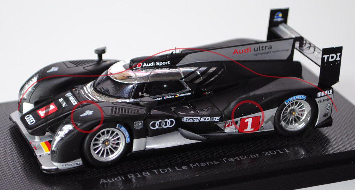 Audi R18 TDI, Testcar Le Mans 2011, schwarz/silber, Bernhard/Dumas/Rockenfeller, Nr. 1, 1:43, Minima