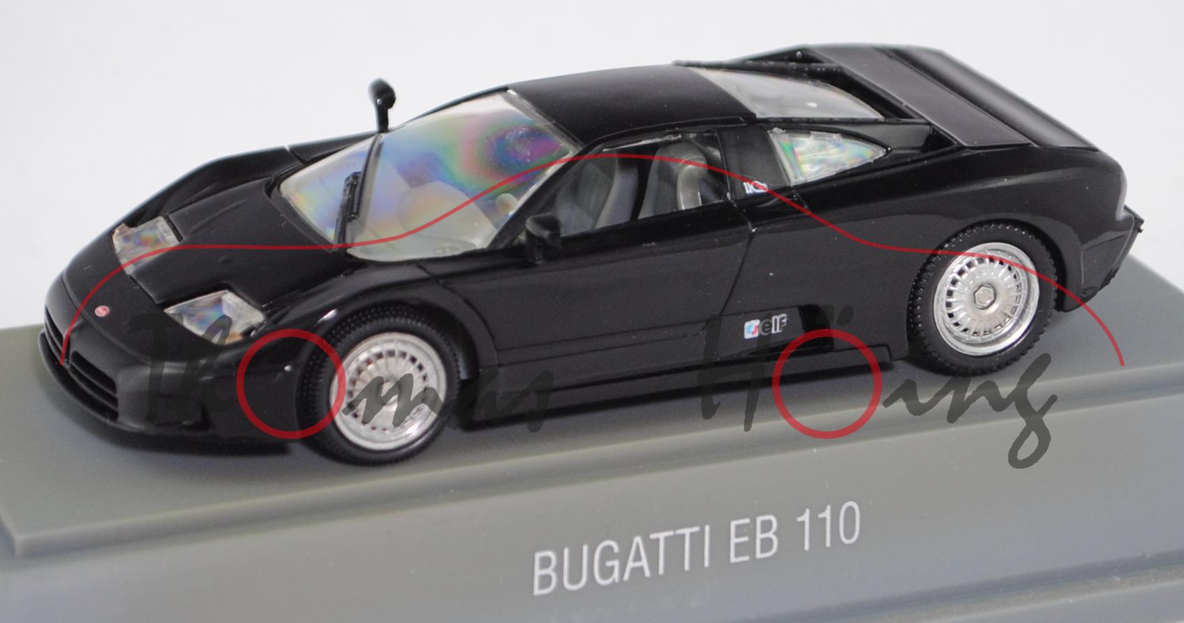 Bugatti EB 110 (Typ Prototyp, Modell 1991), schwarz, mit Datenblatt, Revell EDITION, 1:43, PC-Box