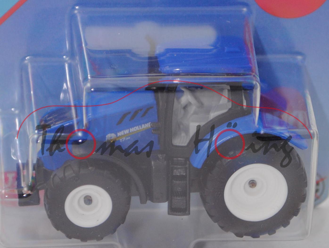 New Holland T7.315 Traktor, hell-signalblau/schwarz, innen+Lenkrad lichtgrau, SIKU, P29e