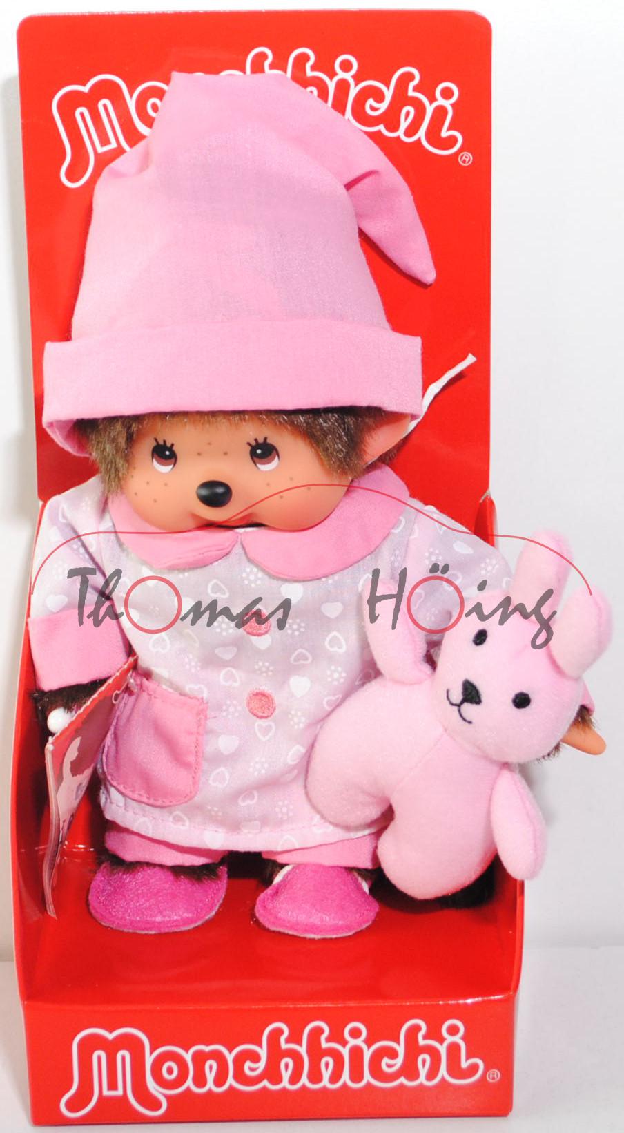 Monchhichi Pajama Girl (Mädchen im pinken Pyjama), 20 cm groß, Sekiguchi