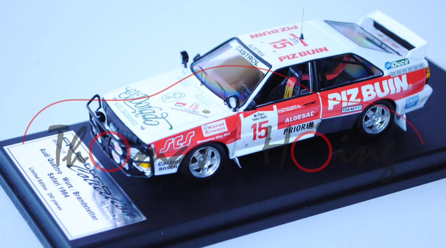 Audi Quattro, reinweiß, Safari-Rallye 1984, Franz Wurz jun. / G. Brandstetter, Nr. 15, Scala 43, lim