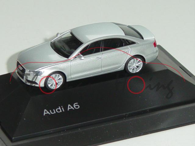 Audi A6, Mj. 2011, eissilber, Herpa, 1:87, Werbeschachtel