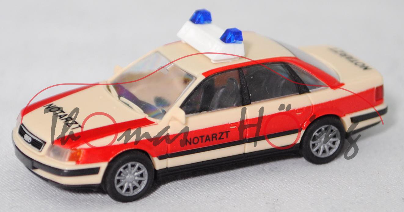 Audi 100 quattro 2.8 E (C4, Mod. 90-94) Notarzt, hellelfenbein, 10-Speichen-Felgen, Rietze, 1:87, mb