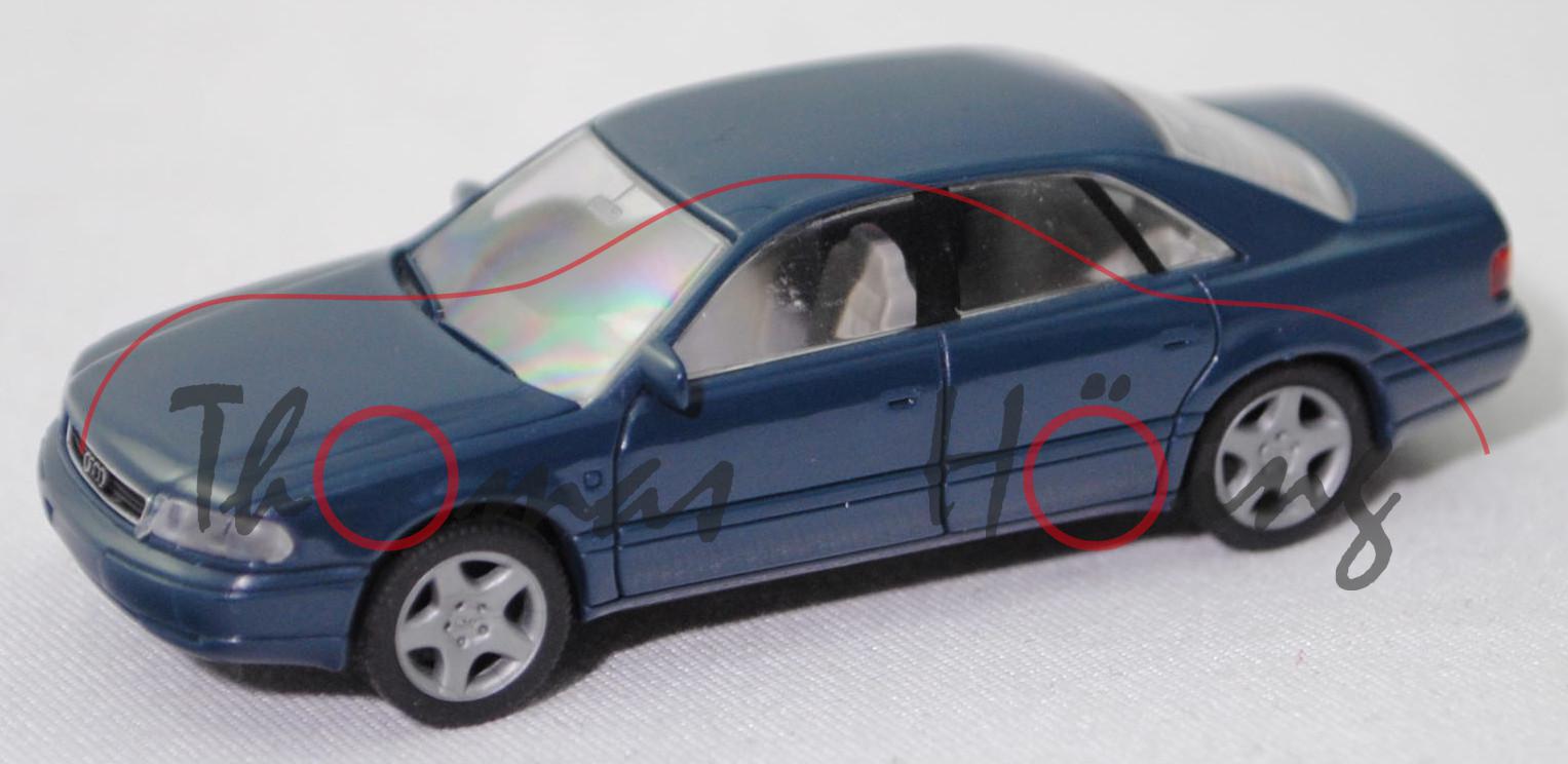 Audi A8 4.2 quattro (D2, Typ 4D, Vorfacelift, Modell 94-98), hell-ozeanblau, Rietze, 1:87, Werbebox