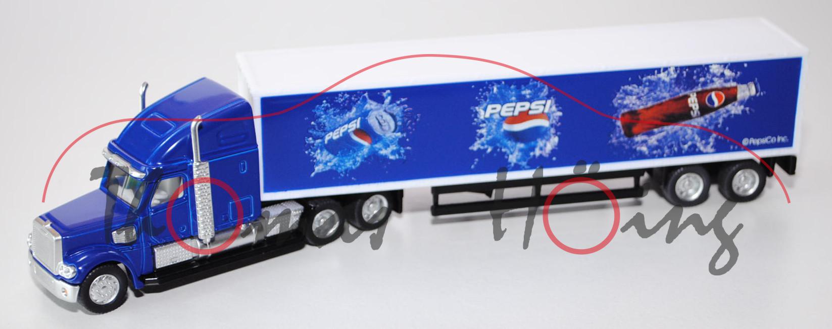 00000 FREIGHTLINER CORONADO mit 2-Achs-Koffer-Sattelauflieger, blau/weiß/schwarz, PEPSI, P31