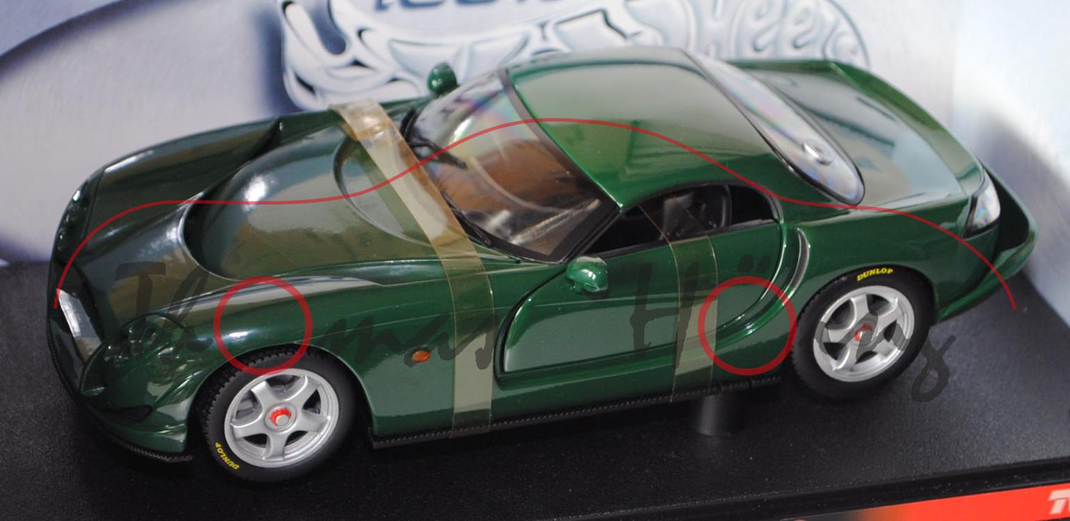 TVR Speed 12, Modell 1998, moosgrün, Türen + Motorhaube zu öffnen, HOT WHEELS®, 1:18, mb