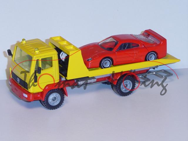 00000 Mercedes LN-2 Pannen-Servicewagen, kadmiumgelb/verkehrsrot, Ladegut: Ferrari F40, rot, L14a