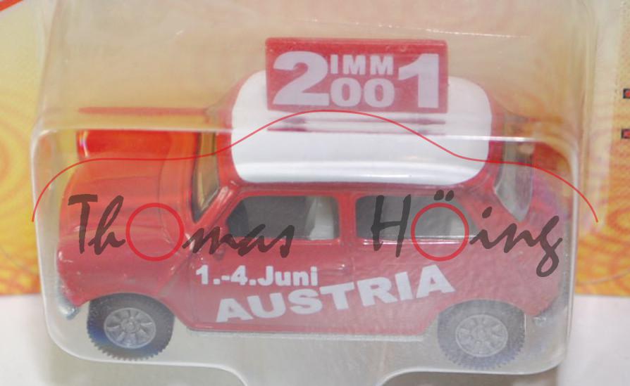 00401 Mini Cooper (Typ MK VI), Modell 1992-1996, verkehrsrot/reinweiß, Druck Dachschild IMM / 2001, 