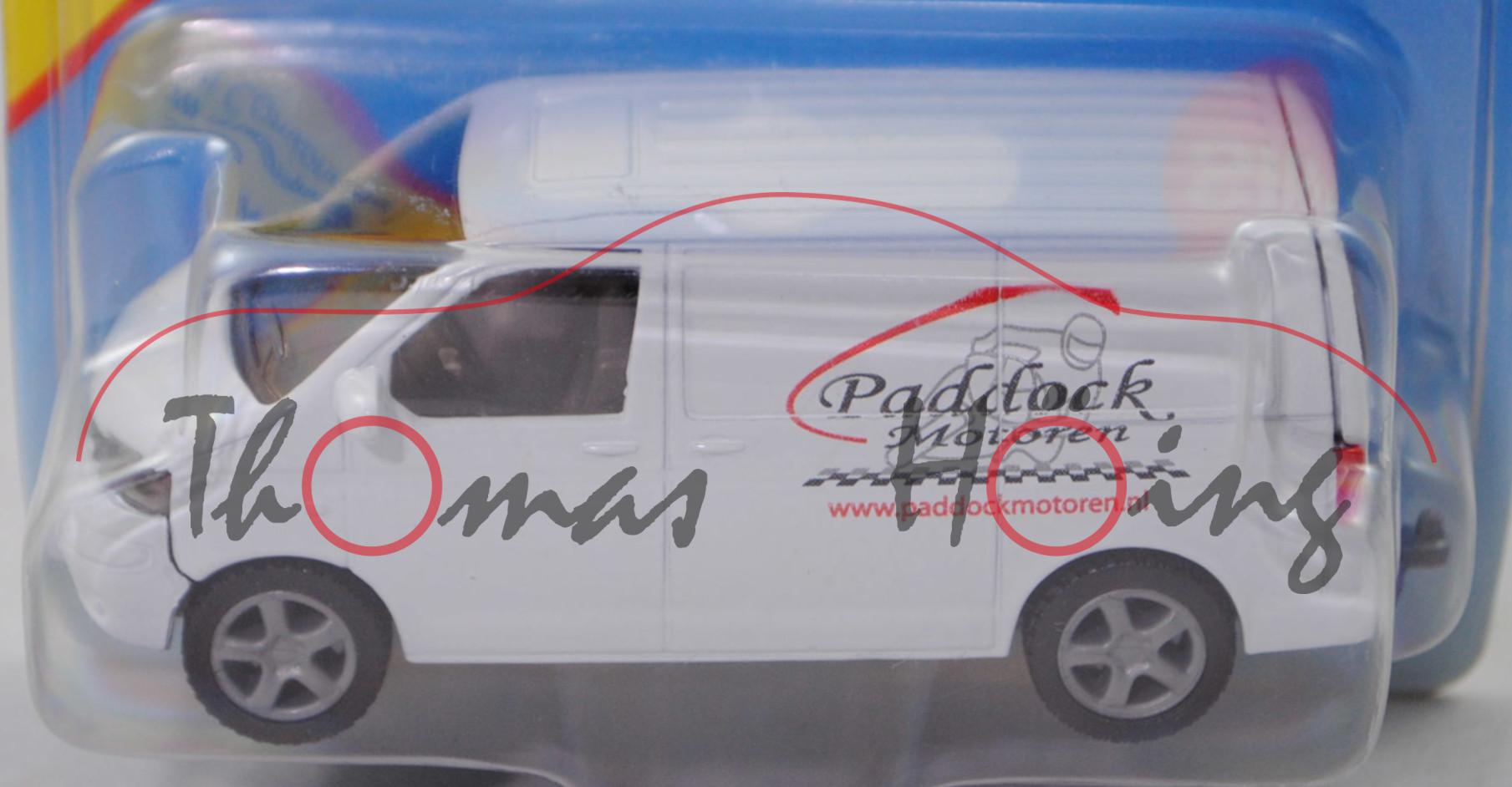 00423 Paddock VW T5.1 Transporter (Modell 2003-2009), reinweiß, Paddock / Motoren, SIKU, P29b